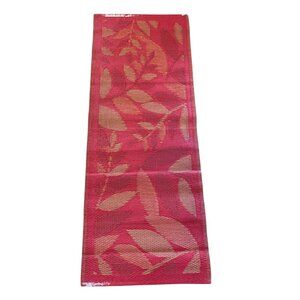 Woven Beach Mat With Leaf Design Red Beige 23.5 Inches Wide By 59.5 Inches Long